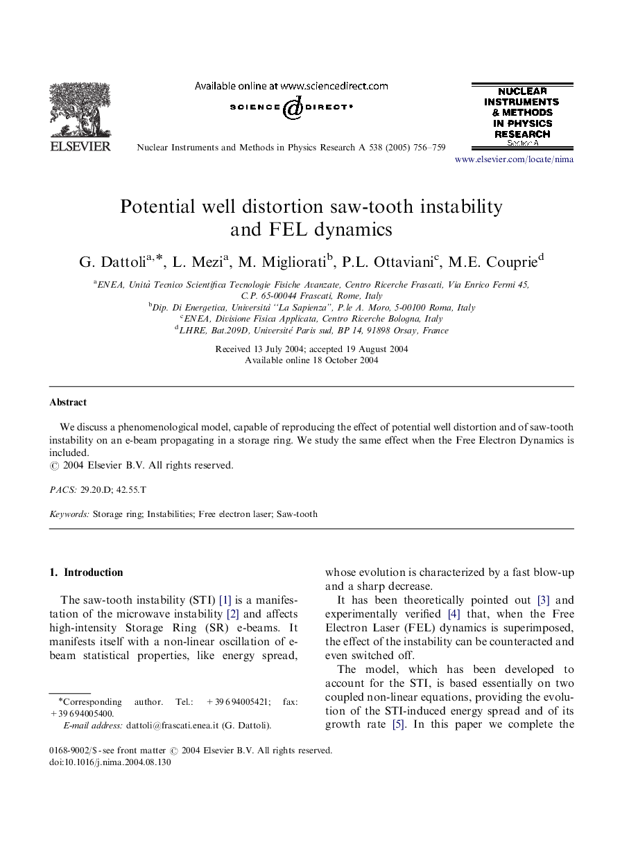 Potential well distortion saw-tooth instability and FEL dynamics