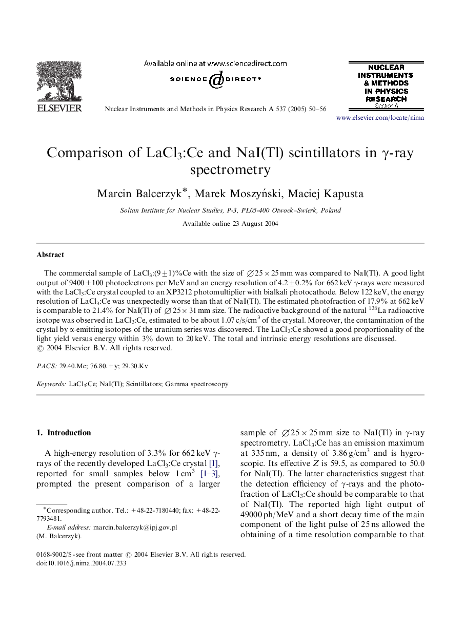 Comparison of LaCl3:Ce and NaI(Tl) scintillators in Î³-ray spectrometry