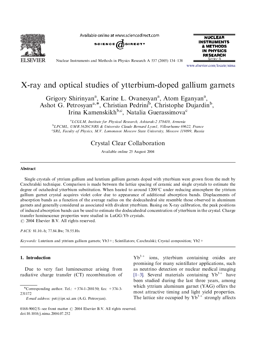 X-ray and optical studies of ytterbium-doped gallium garnets