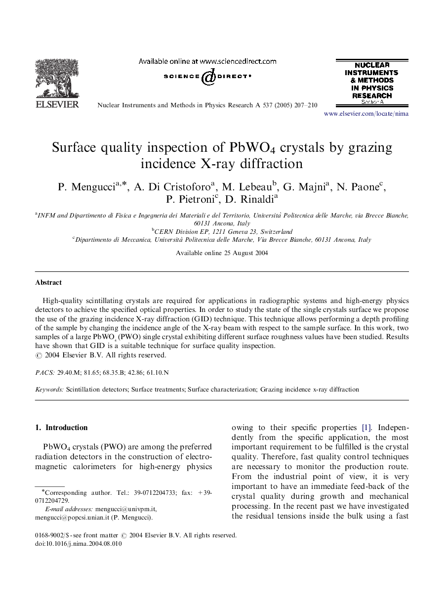 Surface quality inspection of PbWO4 crystals by grazing incidence X-ray diffraction