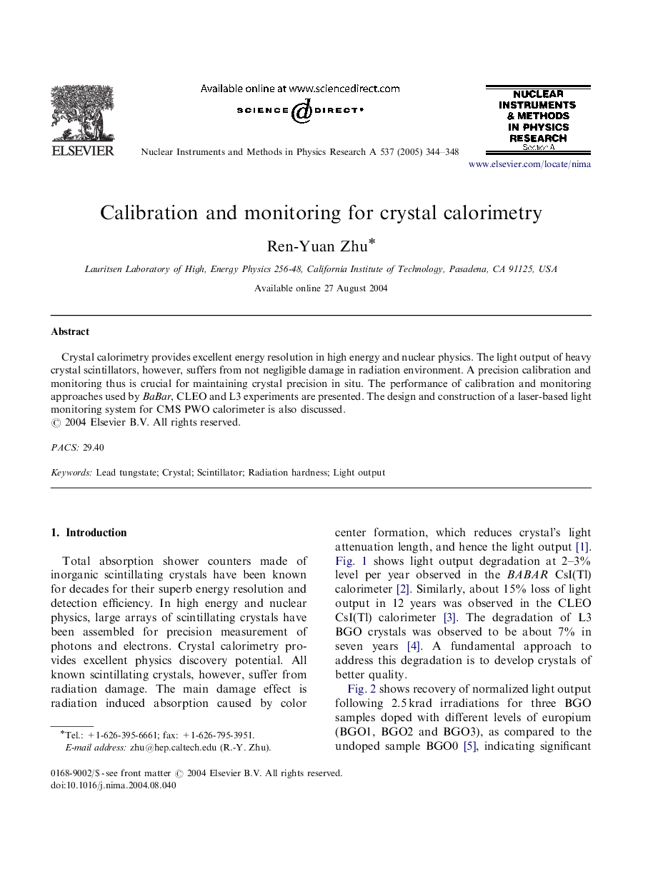 Calibration and monitoring for crystal calorimetry