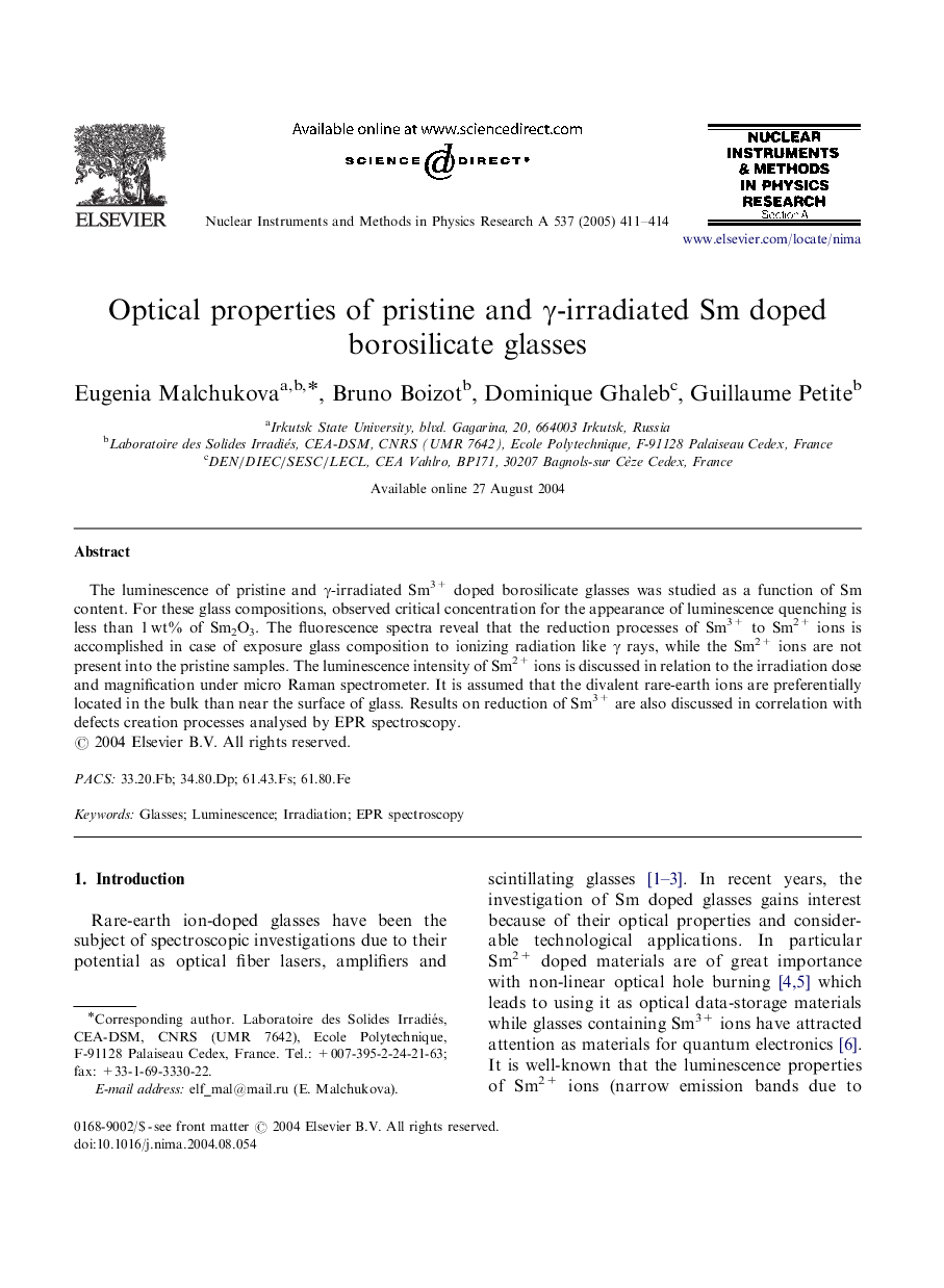 Optical properties of pristine and Î³-irradiated Sm doped borosilicate glasses