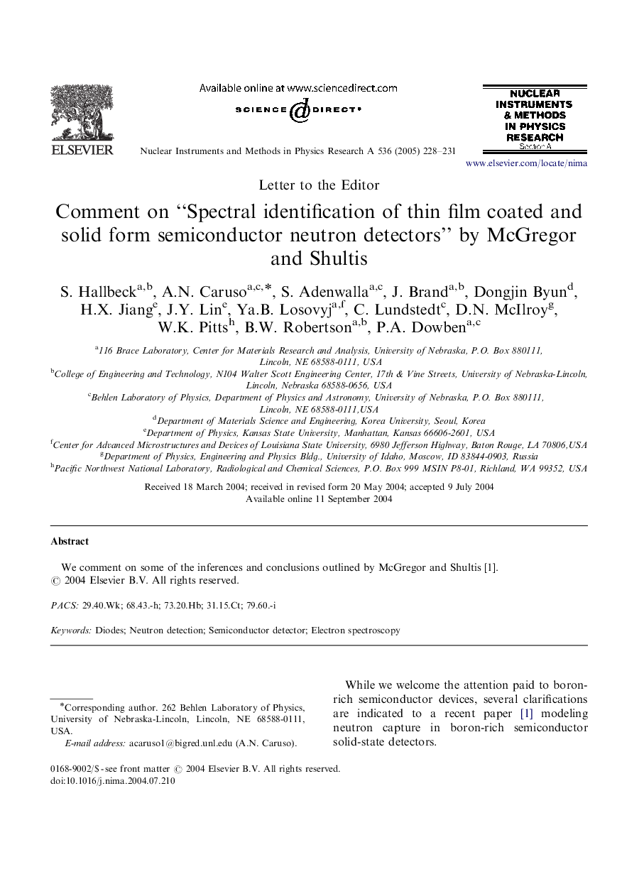 Comment on “Spectral identification of thin film coated and solid form semiconductor neutron detectors” by McGregor and Shultis