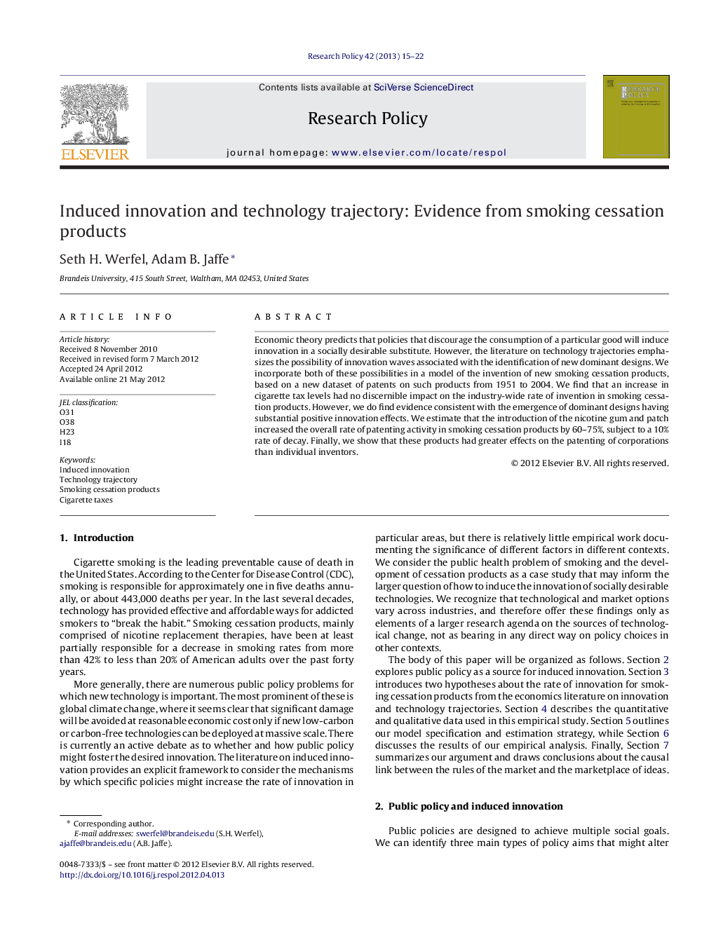 Induced innovation and technology trajectory: Evidence from smoking cessation products