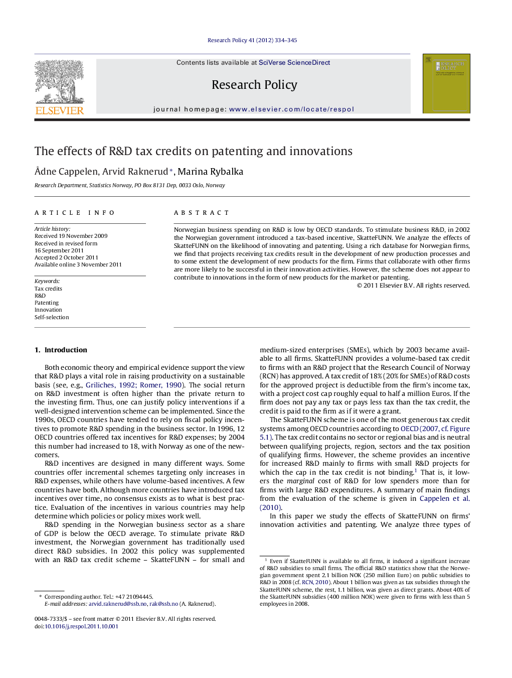 The effects of R&D tax credits on patenting and innovations