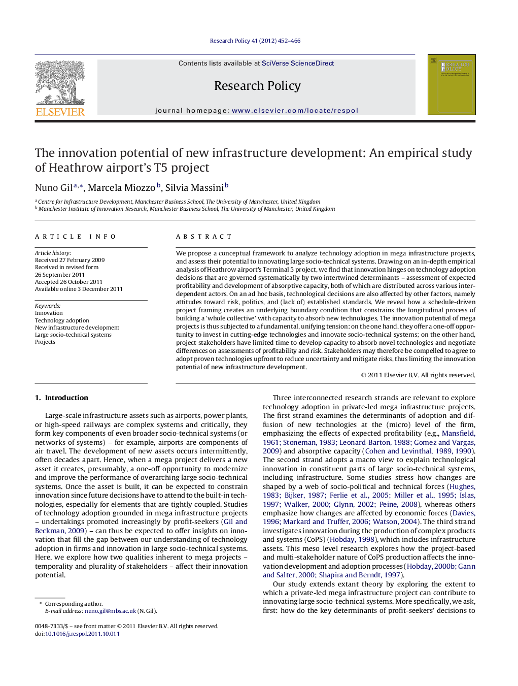 The innovation potential of new infrastructure development: An empirical study of Heathrow airport's T5 project