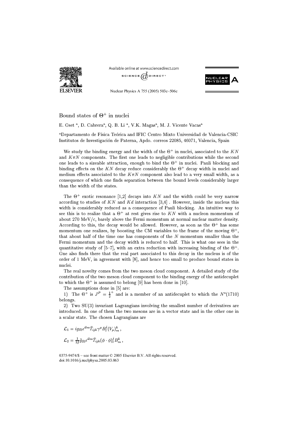 عکس صفحه اول مقاله: Bound states of Î+ in nuclei Bound states of Î+ in nuclei