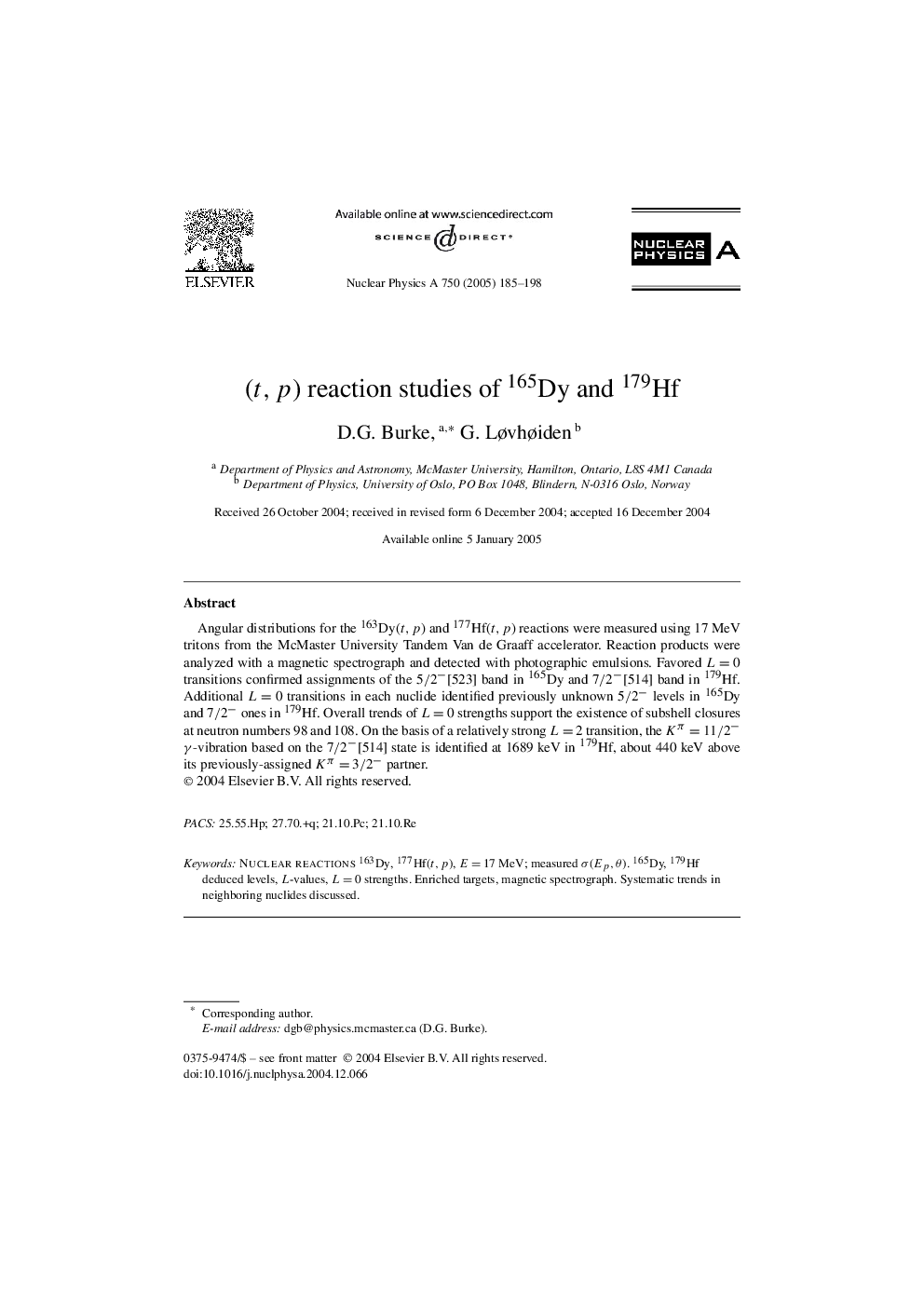 (t,p) reaction studies of 165Dy and 179Hf