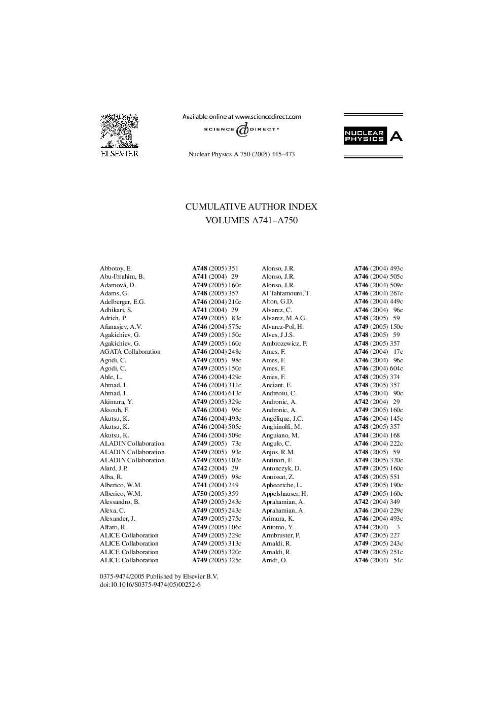 Cumulative Author Index Volumes A741-A750