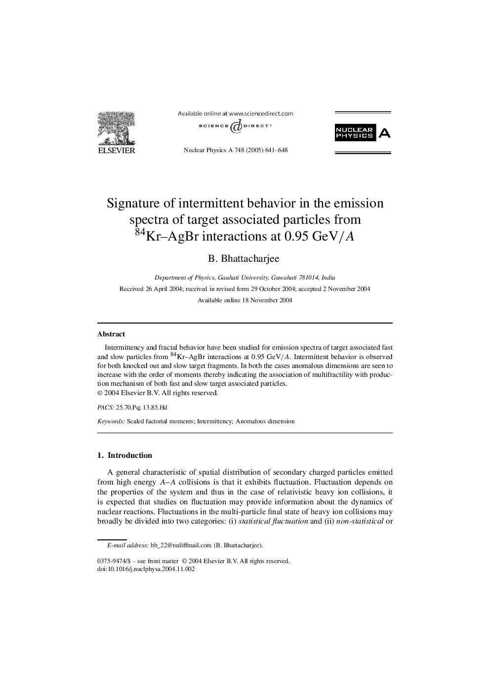 Signature of intermittent behavior in the emission spectra of target associated particles from 84Kr-AgBr interactions at 0.95 GeV/A