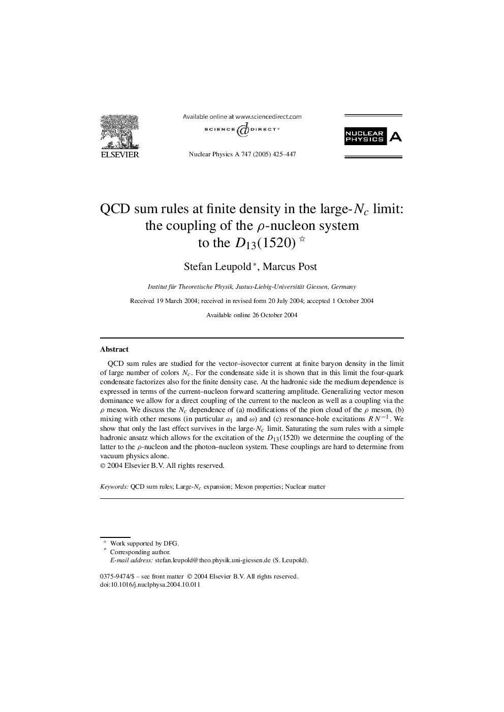 QCD sum rules at finite density in the large-Nc limit: the coupling of the Ï-nucleon system to the D13(1520)