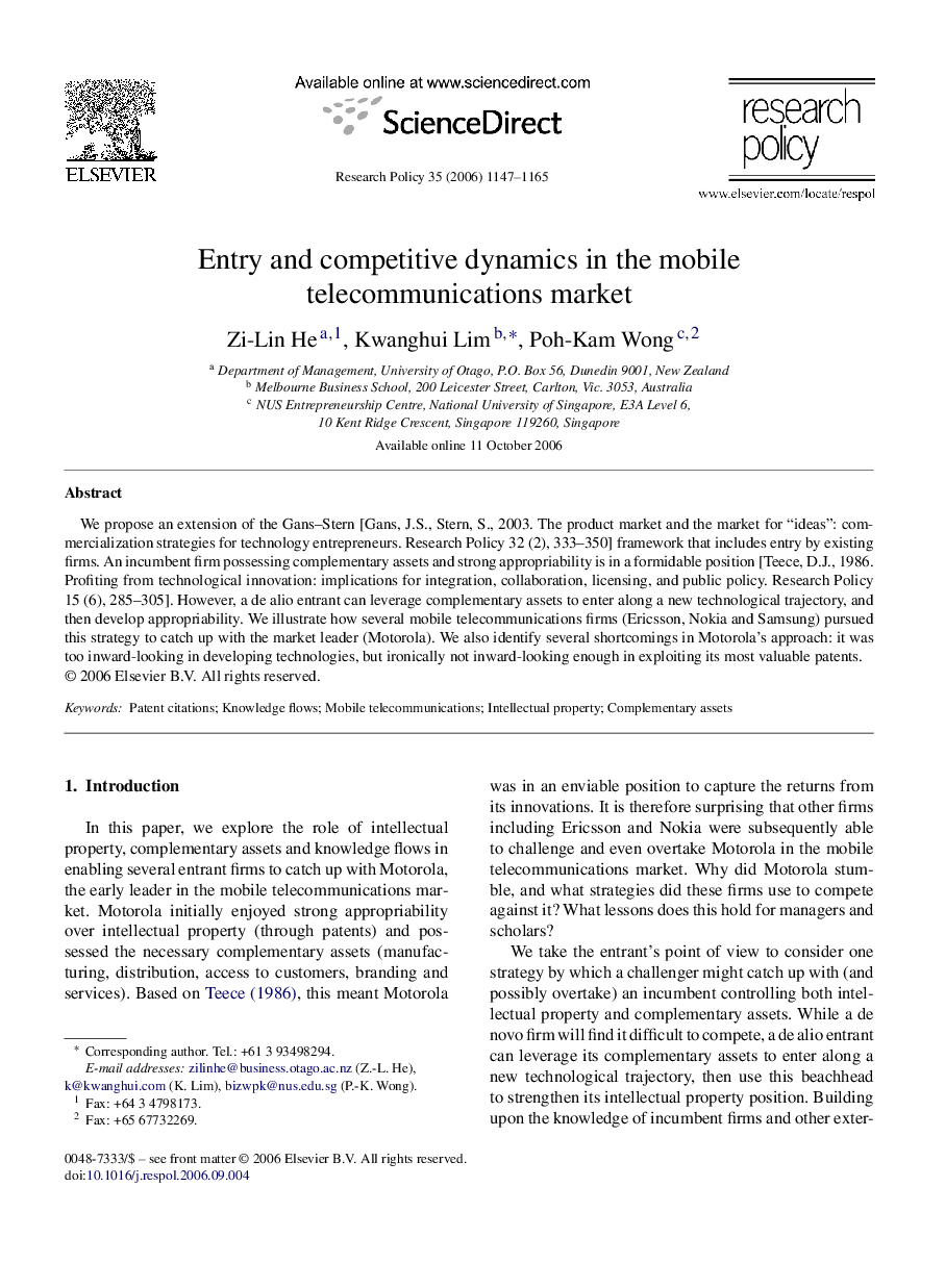 Entry and competitive dynamics in the mobile telecommunications market