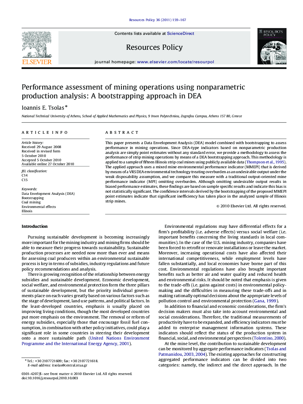 Performance assessment of mining operations using nonparametric production analysis: A bootstrapping approach in DEA