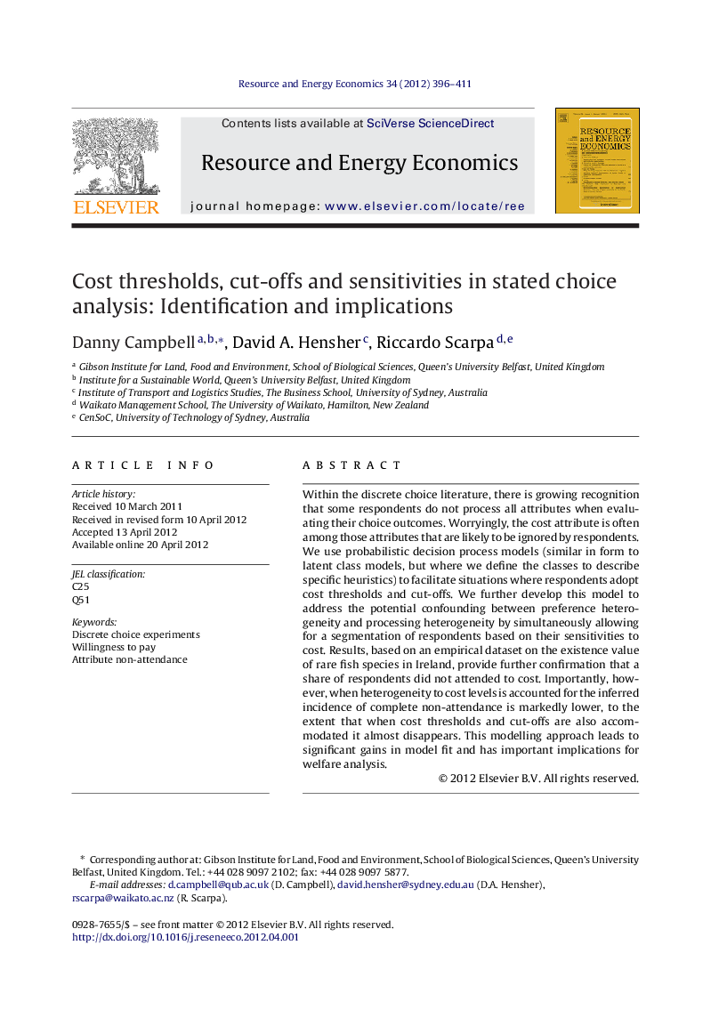 Cost thresholds, cut-offs and sensitivities in stated choice analysis: Identification and implications