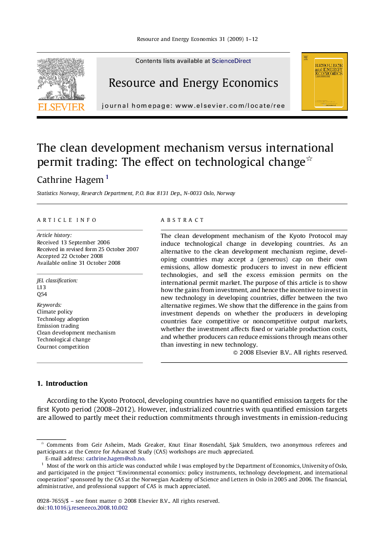 The clean development mechanism versus international permit trading: The effect on technological change 