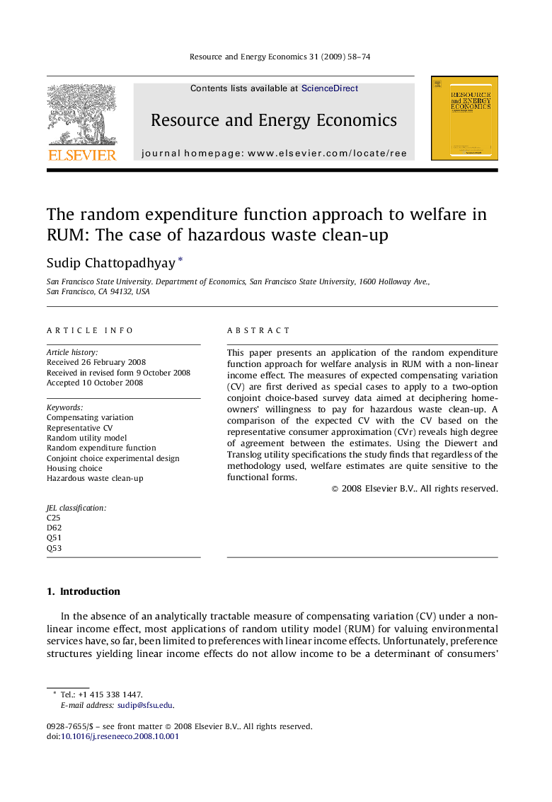 The random expenditure function approach to welfare in RUM: The case of hazardous waste clean-up