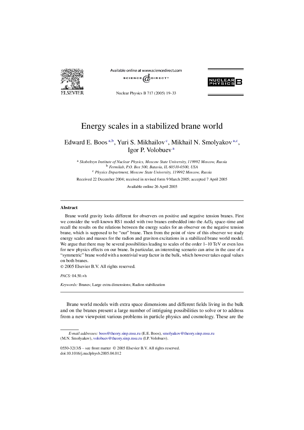 Energy scales in a stabilized brane world