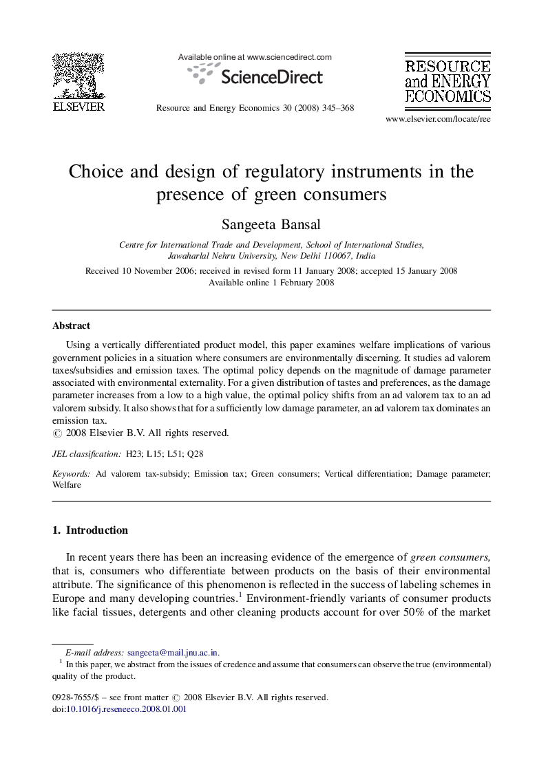 Choice and design of regulatory instruments in the presence of green consumers
