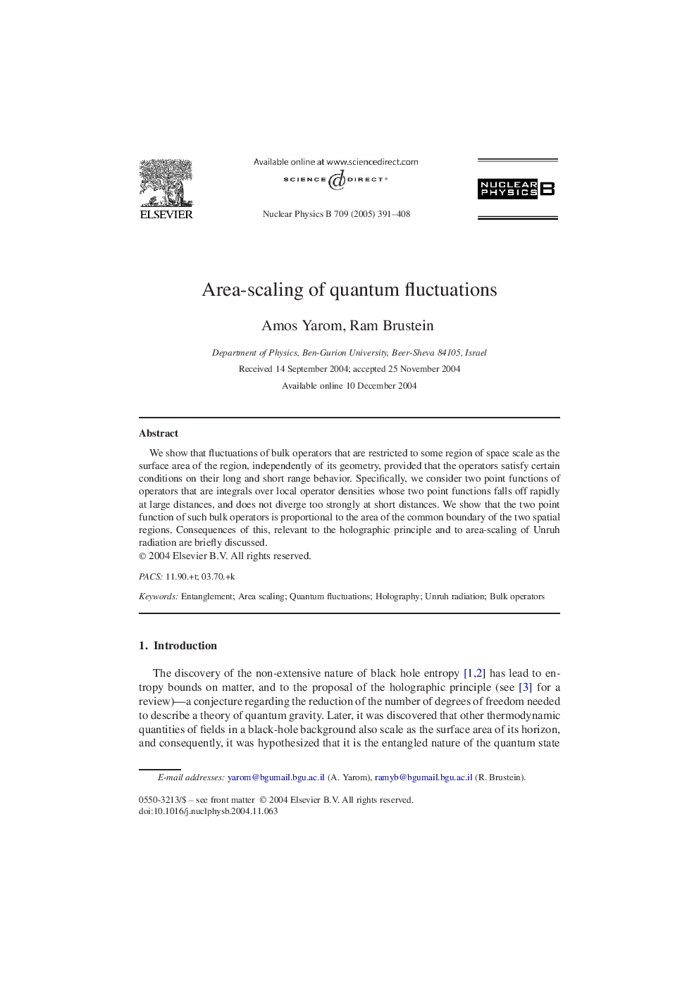 Area-scaling of quantum fluctuations