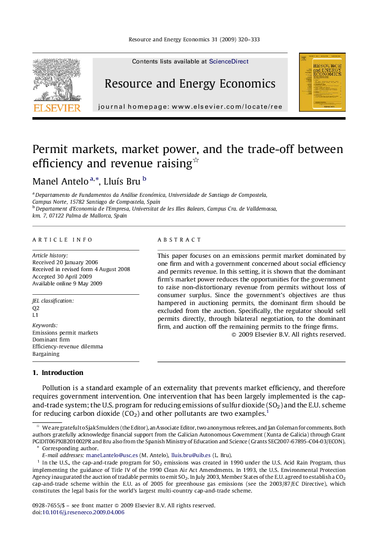 Permit markets, market power, and the trade-off between efficiency and revenue raising 