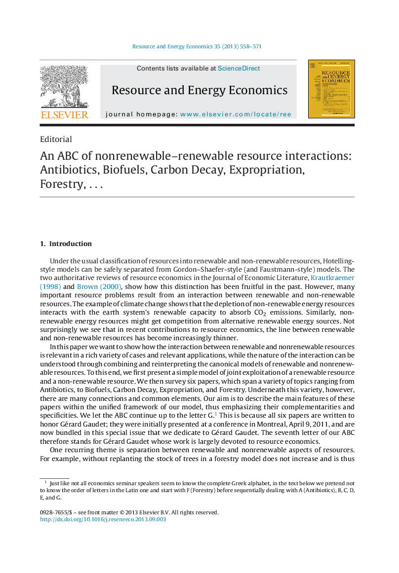 An ABC of nonrenewable–renewable resource interactions: Antibiotics, Biofuels, Carbon Decay, Expropriation, Forestry, …