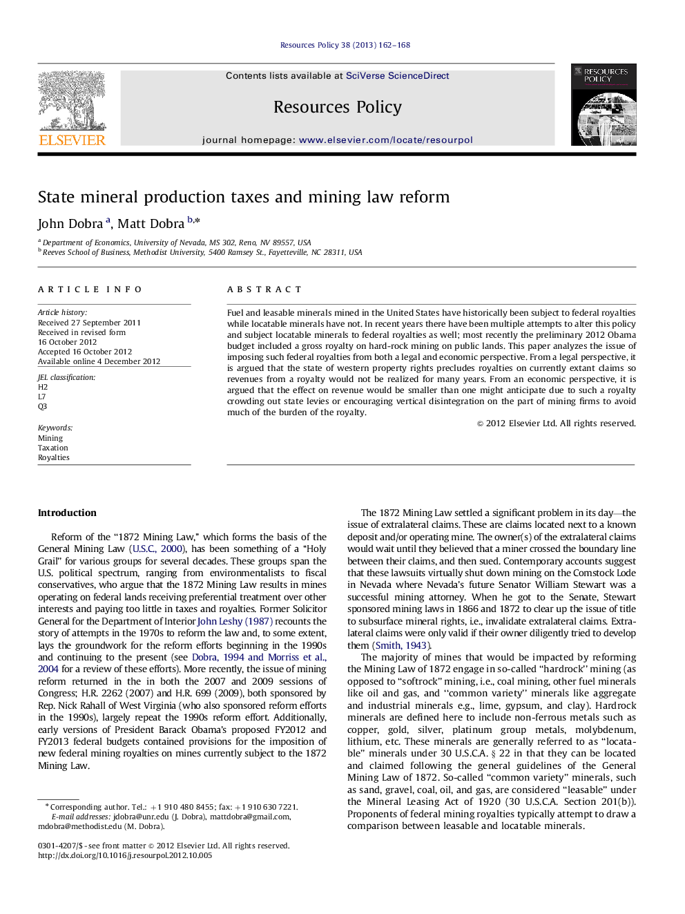 State mineral production taxes and mining law reform