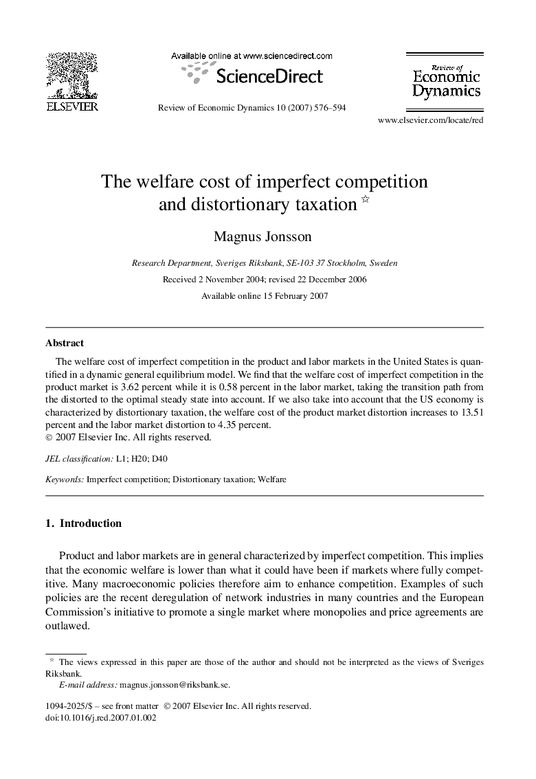 The welfare cost of imperfect competition and distortionary taxation 
