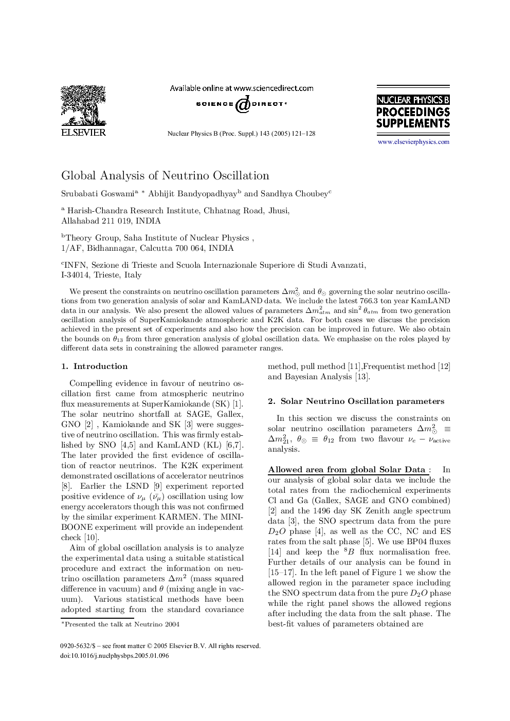 Global Analysis of Neutrino Oscillation