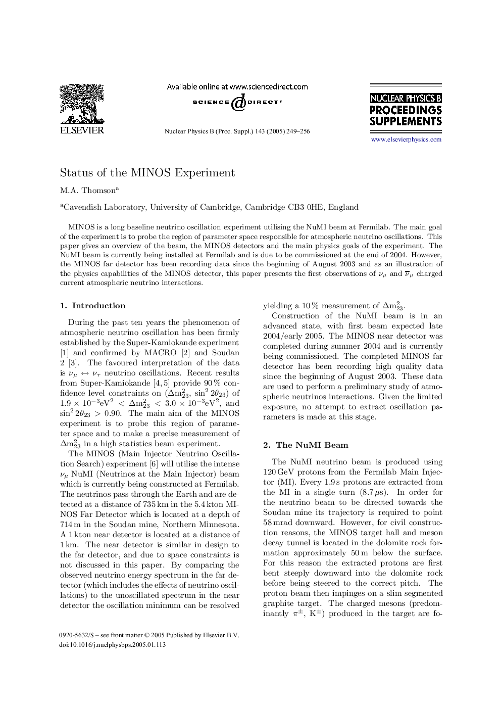 Status of the MINOS Experiment