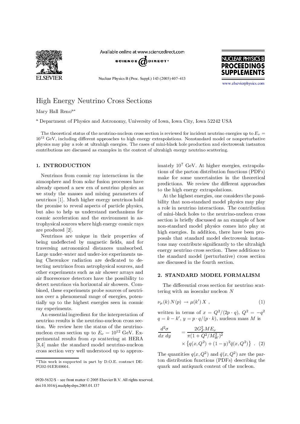 High Energy Neutrino Cross Sections