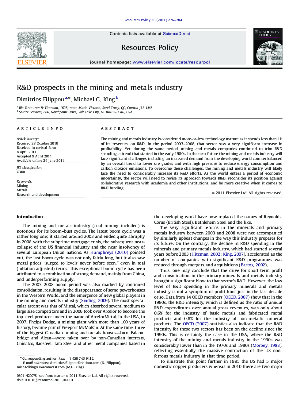 R&D prospects in the mining and metals industry