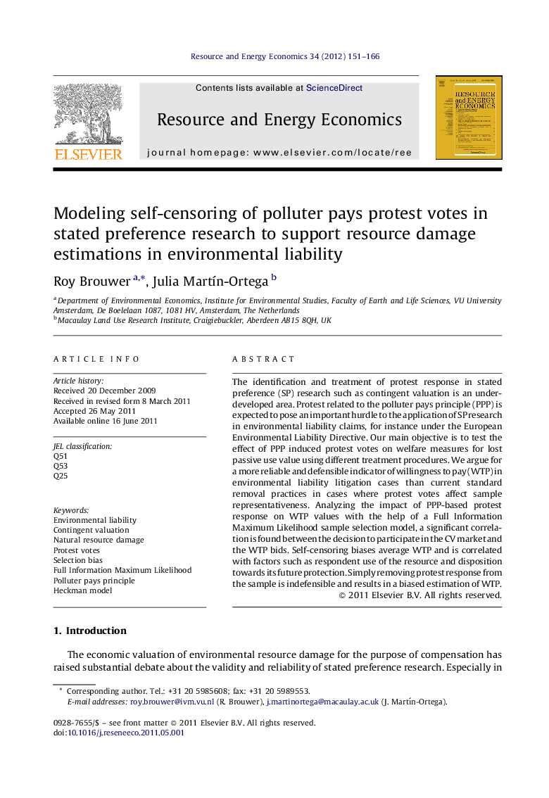 Modeling self-censoring of polluter pays protest votes in stated preference research to support resource damage estimations in environmental liability