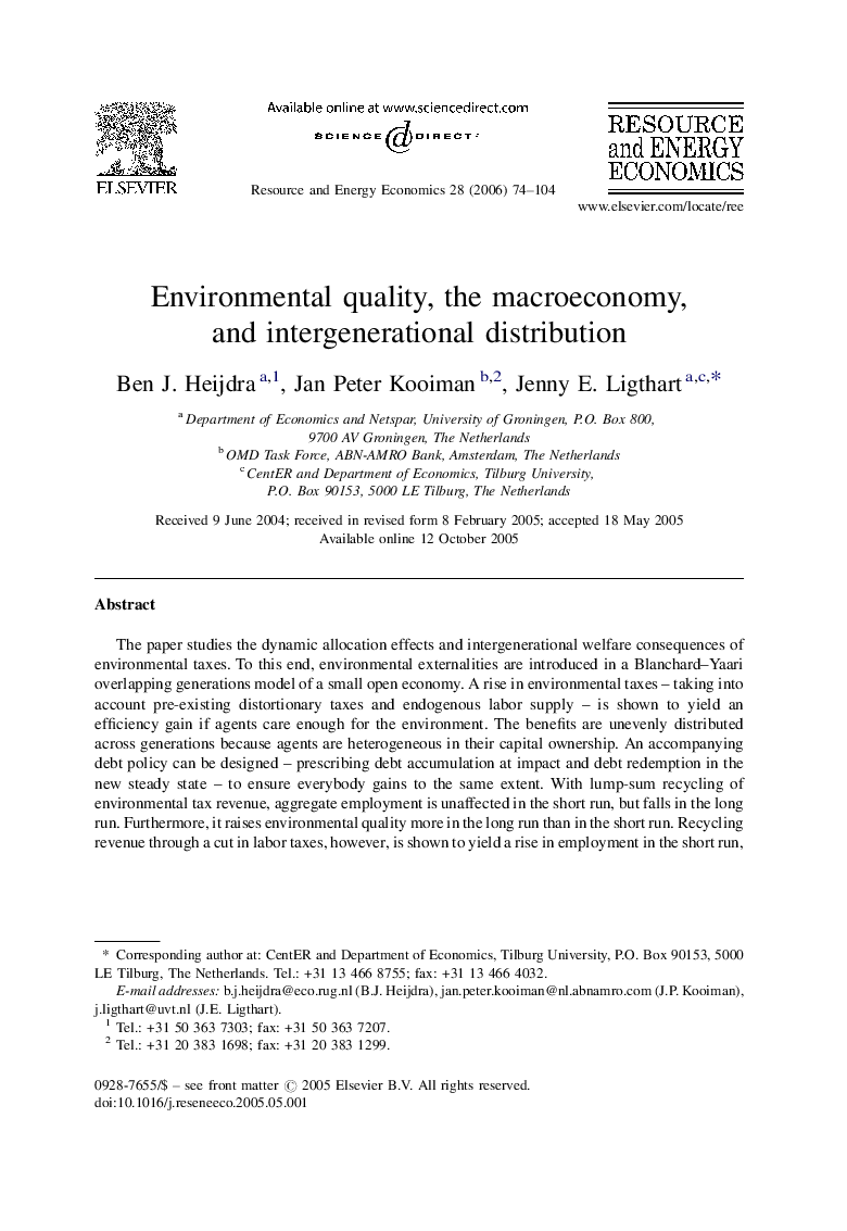 Environmental quality, the macroeconomy, and intergenerational distribution