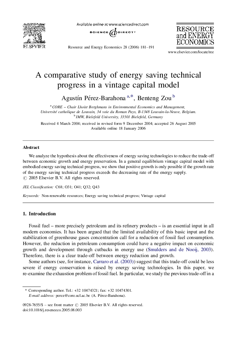 A comparative study of energy saving technical progress in a vintage capital model