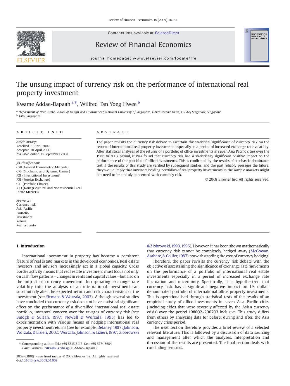 The unsung impact of currency risk on the performance of international real property investment