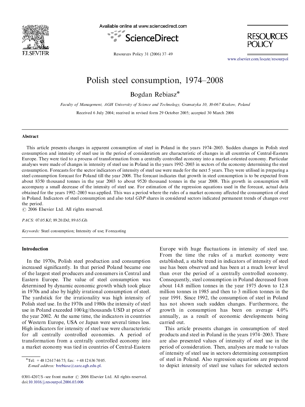 Polish steel consumption, 1974-2008