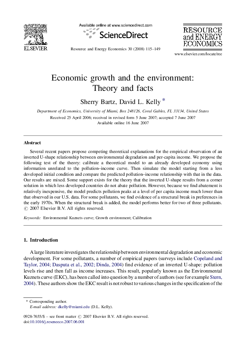 Economic growth and the environment: Theory and facts