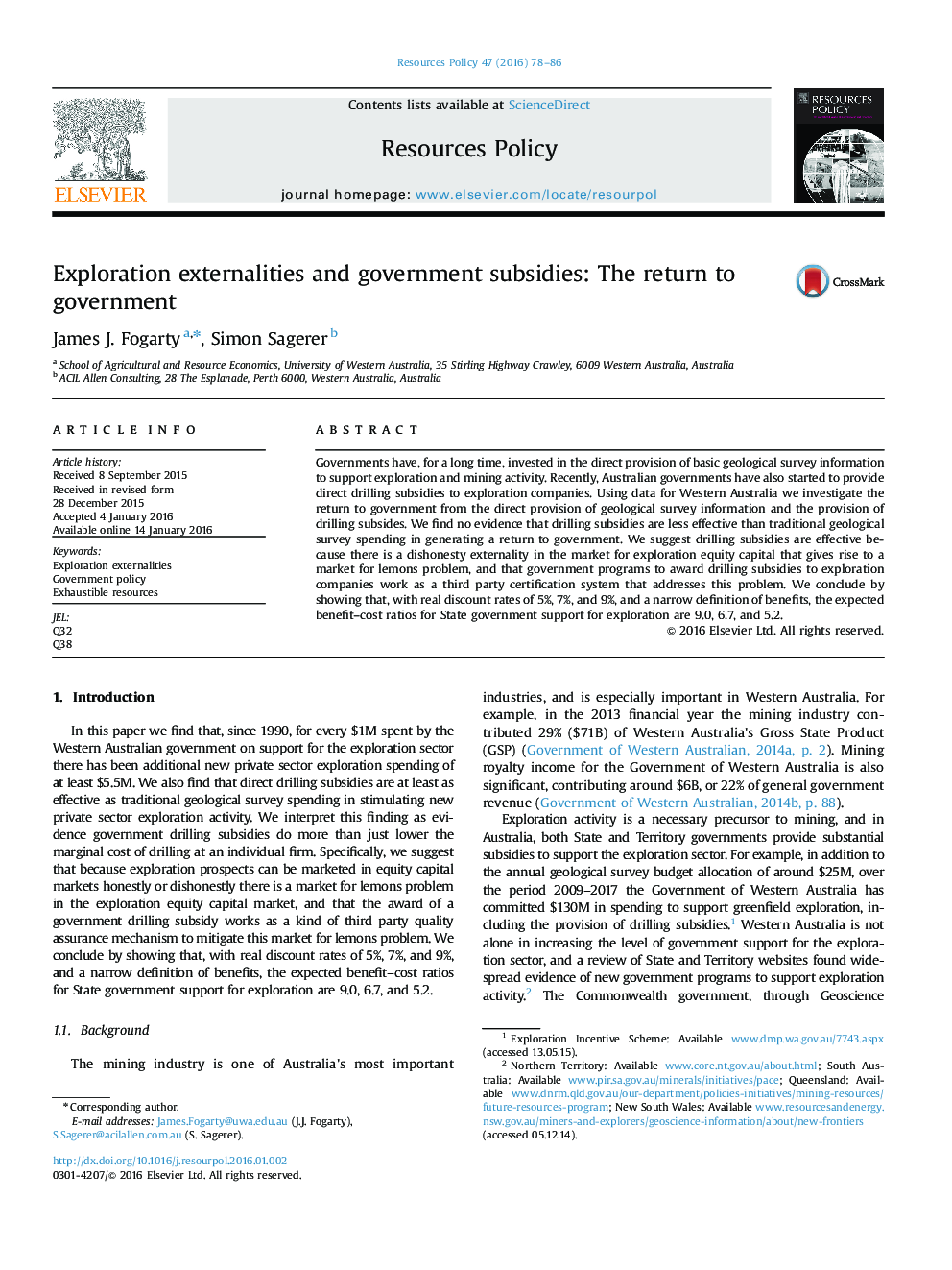 Exploration externalities and government subsidies: The return to government