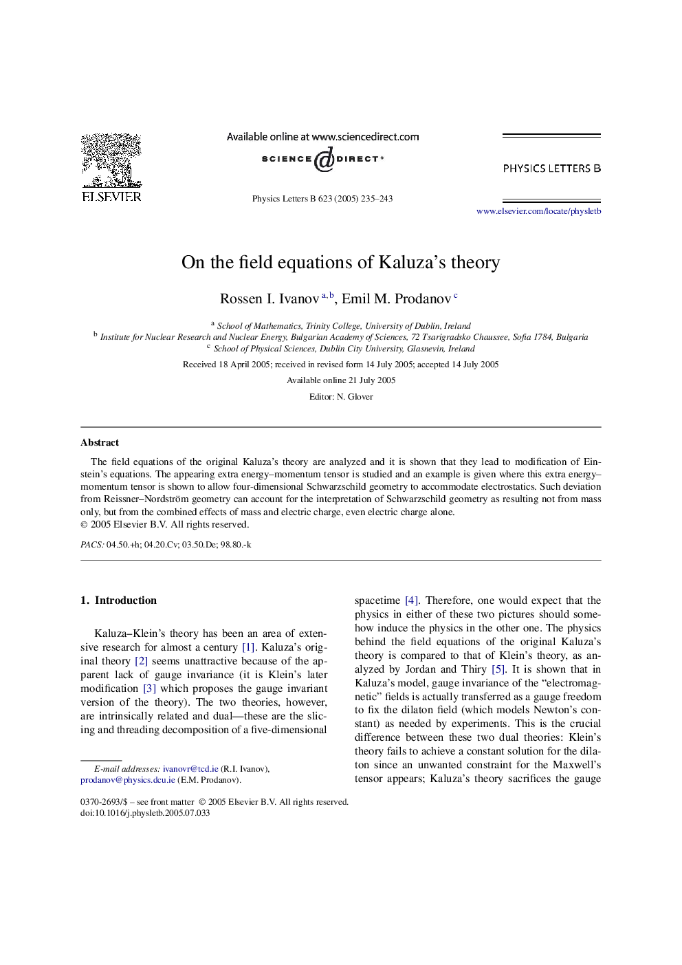 On the field equations of Kaluza's theory