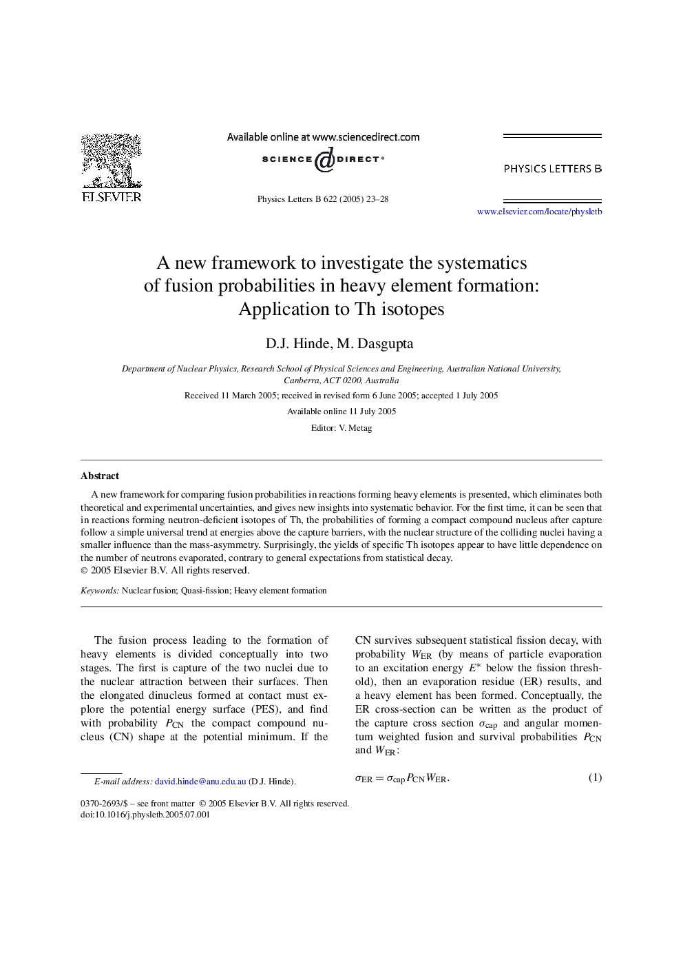 A new framework to investigate the systematics of fusion probabilities in heavy element formation: Application to Th isotopes