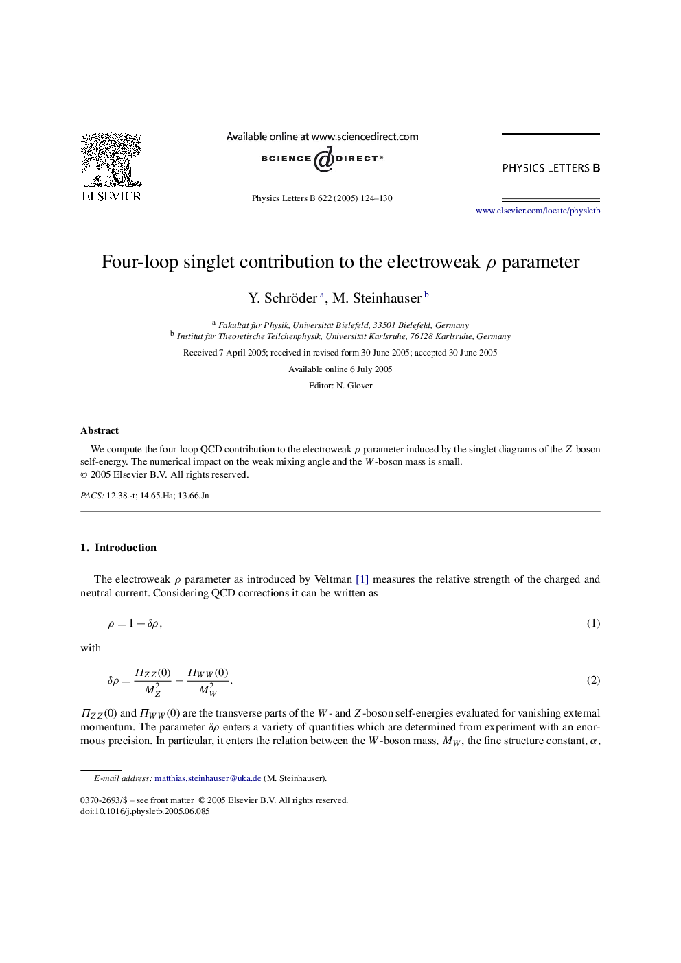 Four-loop singlet contribution to the electroweak Ï parameter