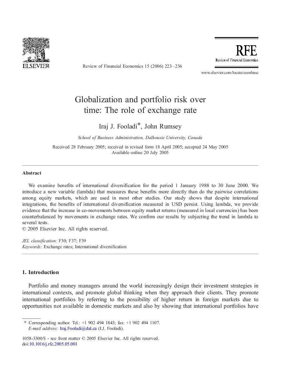 Globalization and portfolio risk over time: The role of exchange rate