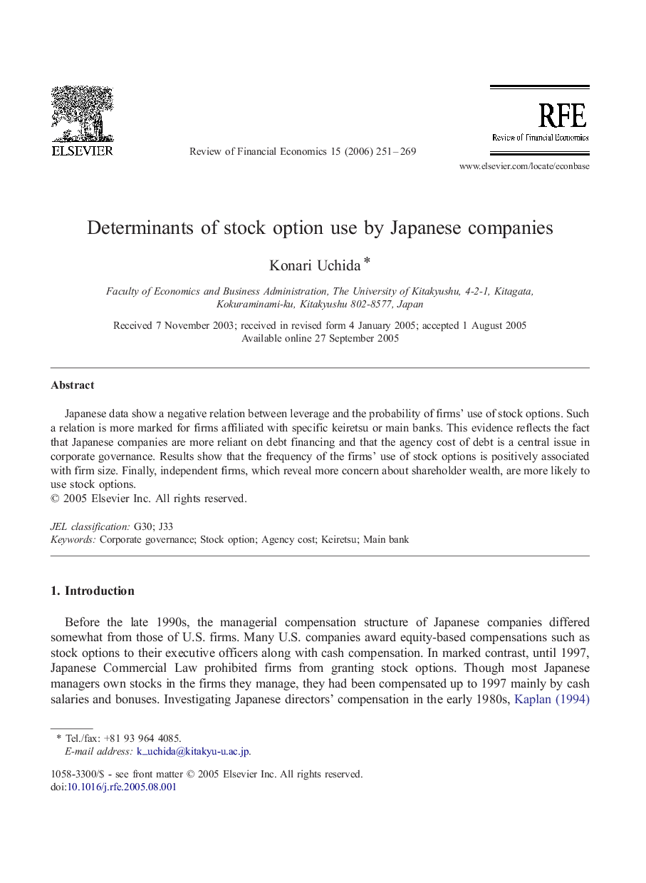 Determinants of stock option use by Japanese companies