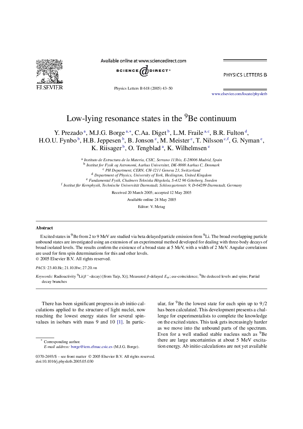 Low-lying resonance states in the 9Be continuum