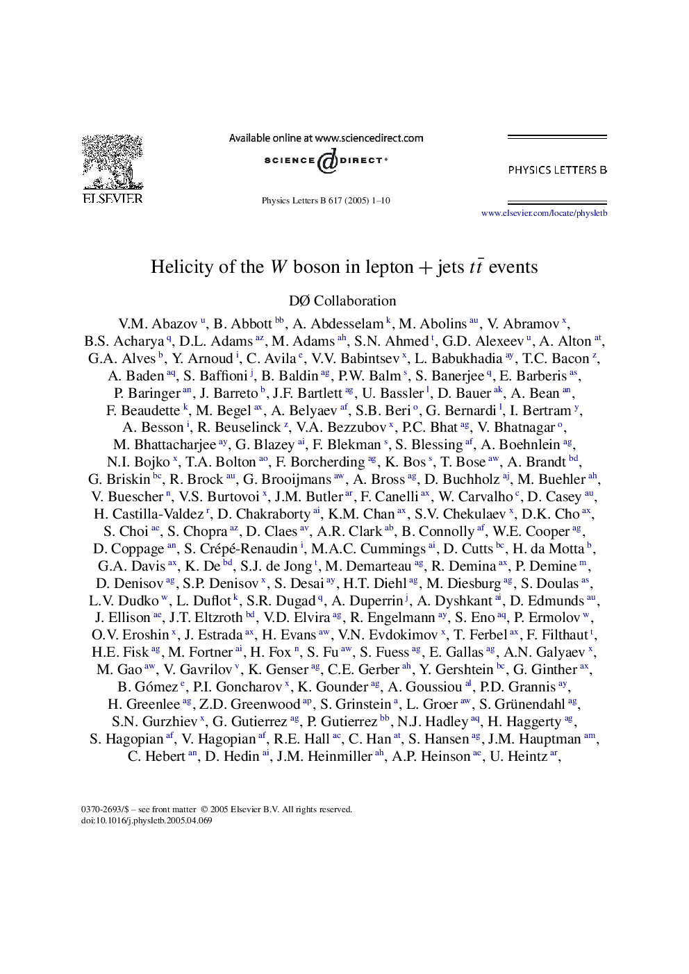 Helicity of the W boson in leptonÂ +Â jets ttÂ¯ events