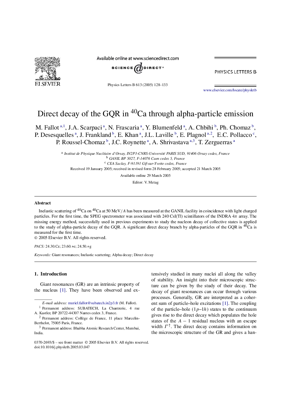 Direct decay of the GQR in 40Ca through alpha-particle emission