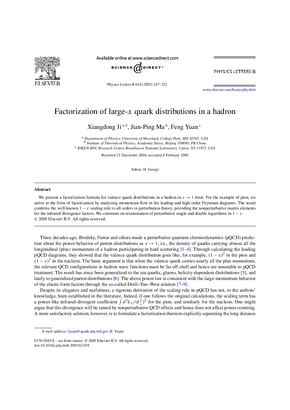 Factorization of large-x quark distributions in a hadron