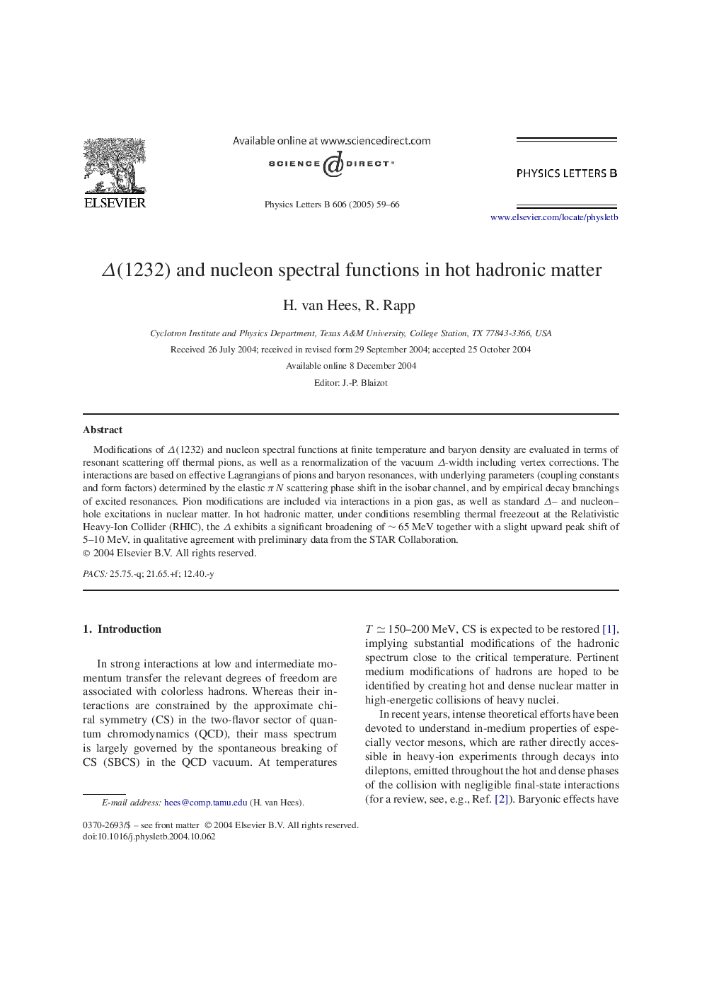 Î(1232) and nucleon spectral functions in hot hadronic matter