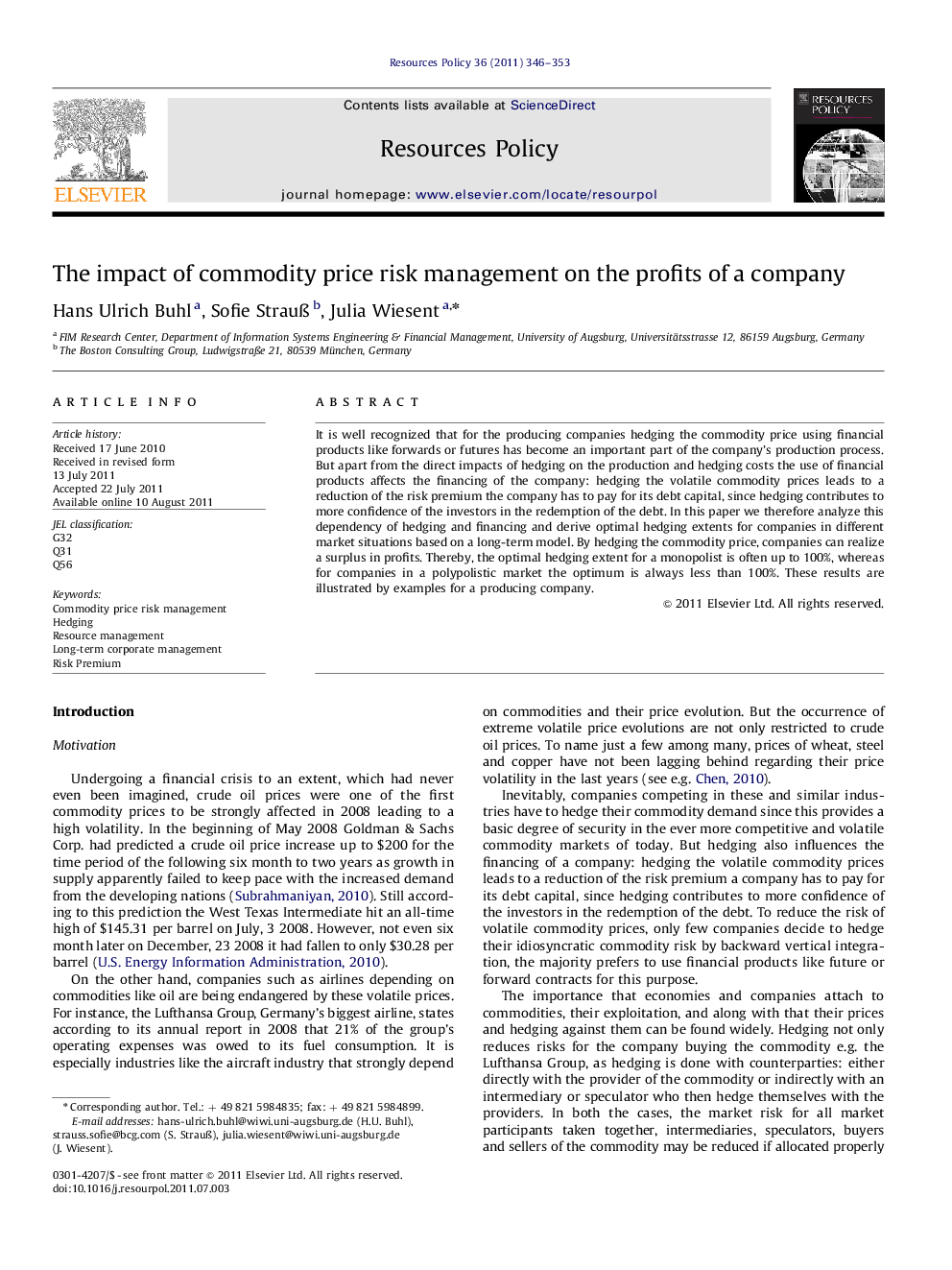 The impact of commodity price risk management on the profits of a company