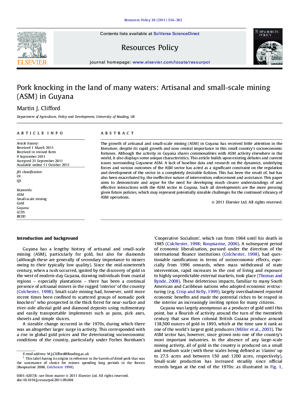 Pork knocking in the land of many waters: Artisanal and small-scale mining (ASM) in Guyana